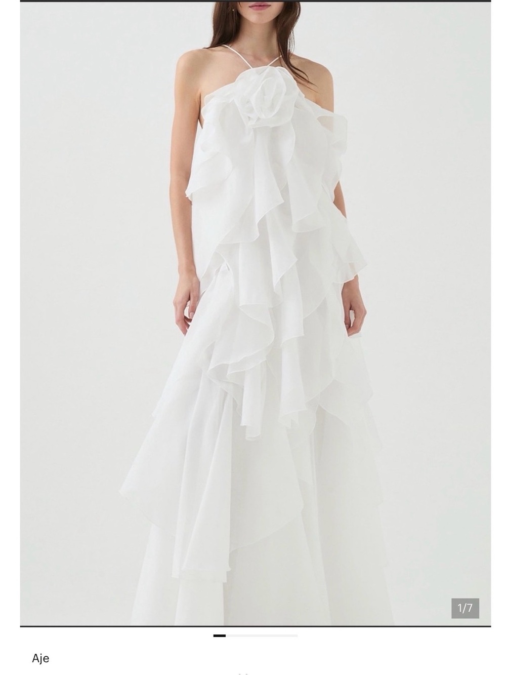 Aje White Layered Ruffle Halter Gown